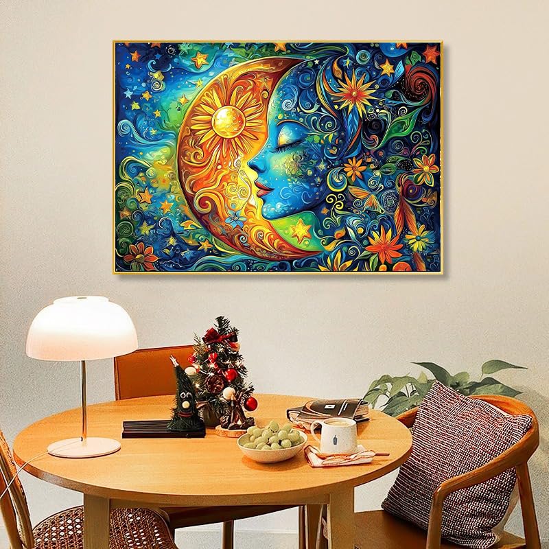 RYMILIE Sun and Moon Diamond Art Painting Kits for Adults-Round Full Drill Diamond Painting Kits for Beginners-DIY 5D Diamond Gem Art Kits for Adults for Gift Home Wall【15.7x11.8 inch】 RYMILIE