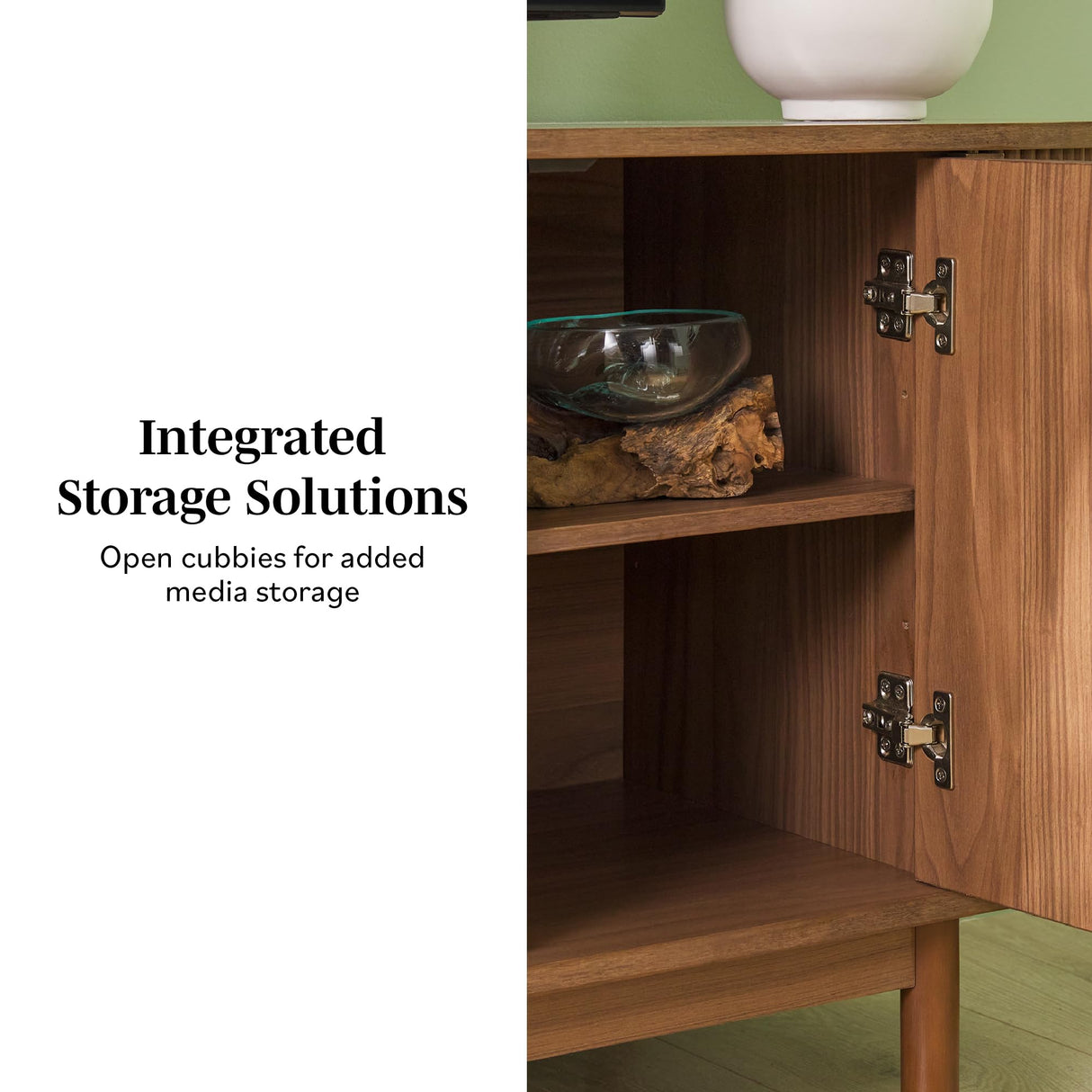 Walker Edison Chloe Curved Reeded TV Stand, Sliding Doors, 65 Inch, 60 inch, Mocha Walker Edison