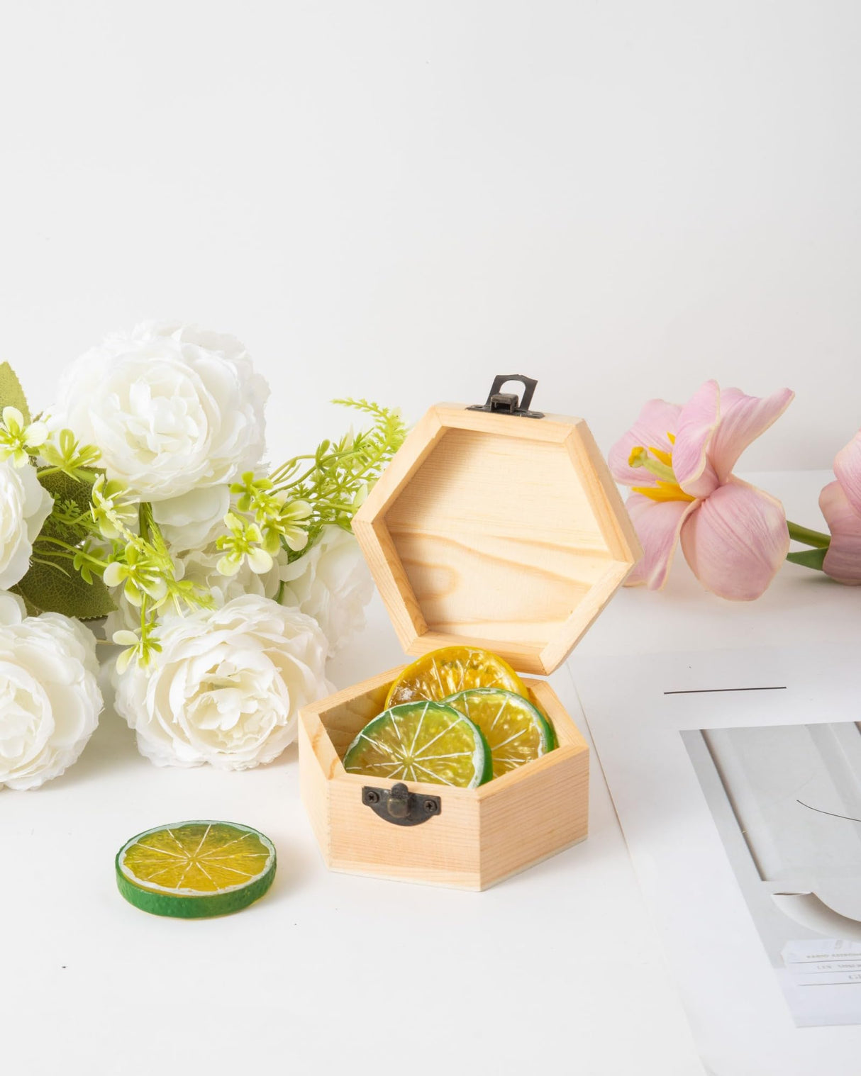 12 pcs Unfinished Vintage Wooden Hexagonal Pine Storage Boxes, 3.8X3.3X2.2in with Hinged Lids and Front Buckles for DIY Handmade Wooden Jewelry Box Xhqsulsclac