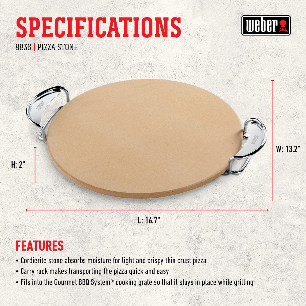 Weber Gourmet BBQ System Pizza Stone with Carry Rack,16.7" Long,Beige Weber