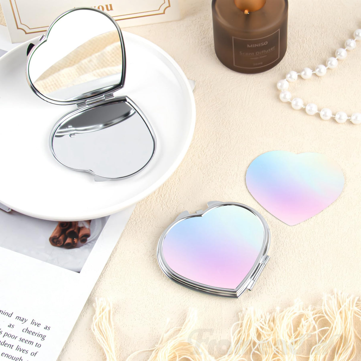 Framendino, 12 Pack Sublimation Heart Compact Mirror Blanks Transfer Portable Pocket Cosmetic Mirrors Love Folding Travel Makeup Mirror for Women Bulk Framendino