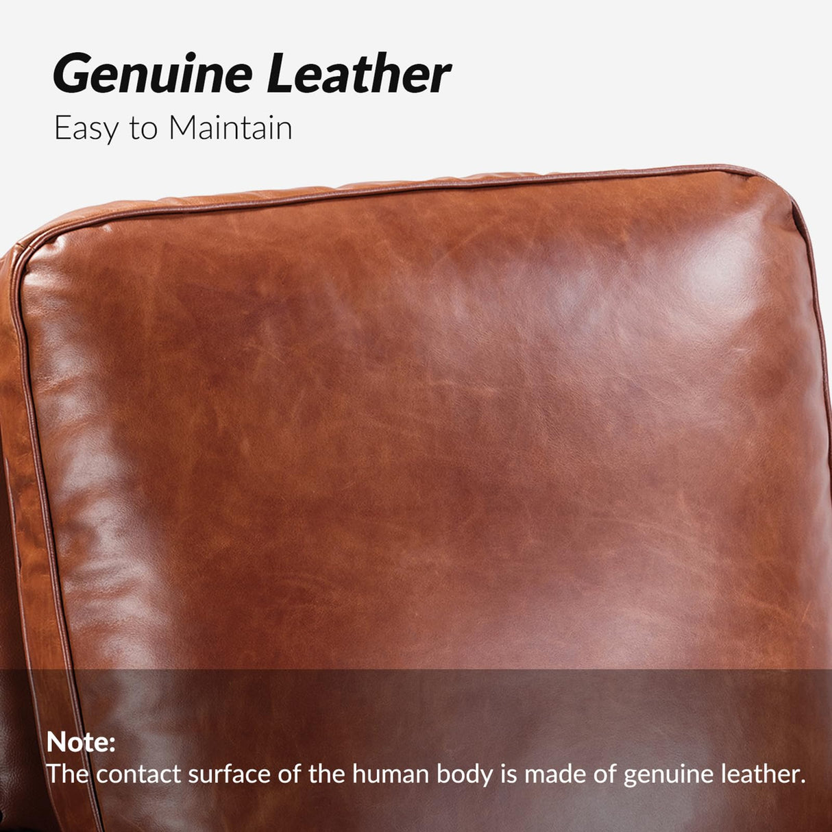 HULALA HOME Genuine Leather Recliner Chair, Classic Push Back Recliner Armchair with Thick Seat and Backrest (Saddle) HULALA HOME