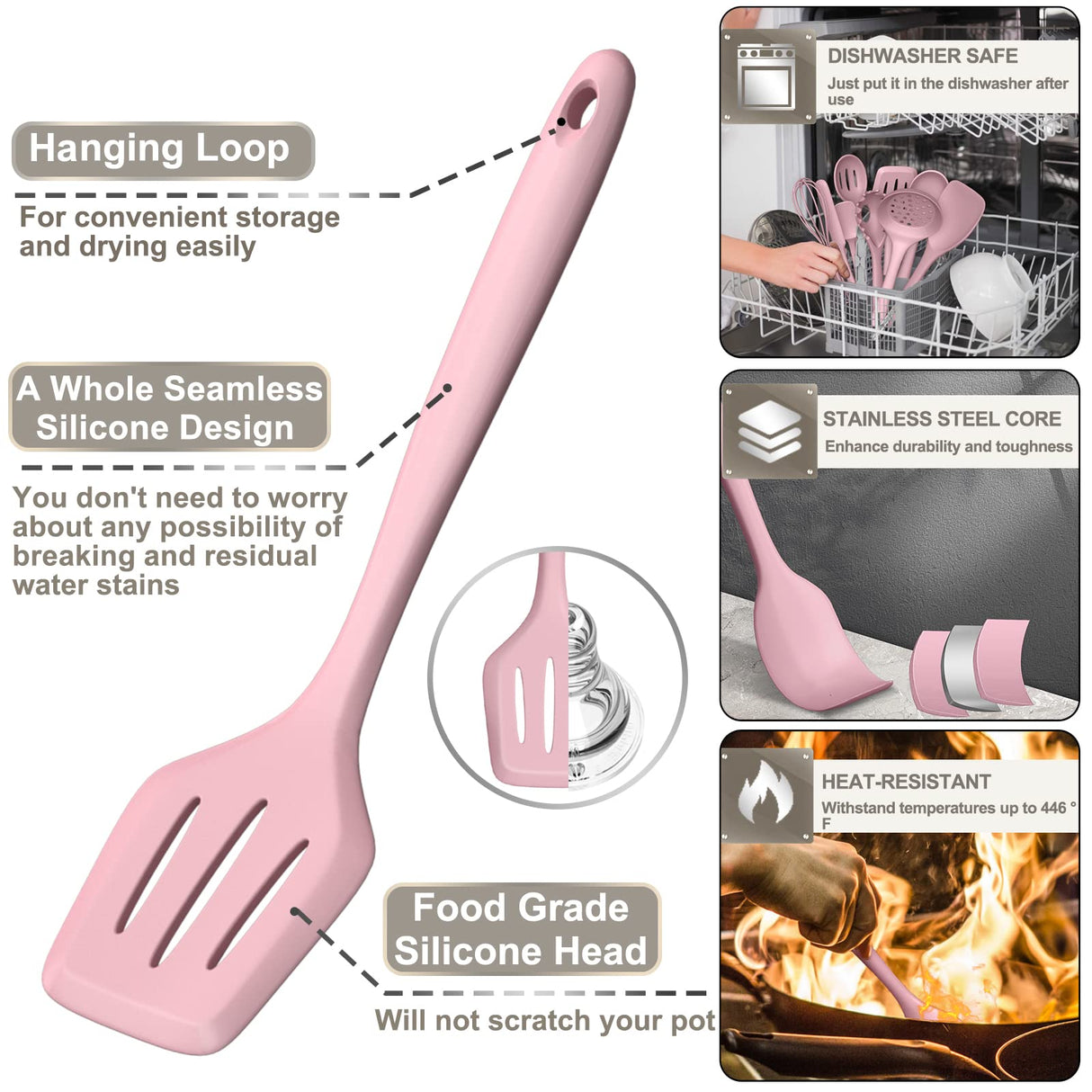 Silicone Cooking Kitchen Utensil Set, AIKKIL 43 Pcs Pink Cooking Utensils Set, Turner, Tongs, Spoon, Spatula, Kitchen Gadgets Tools Set For Nonstick Cookware, Heat Resistant (Dishwasher, BPA Free) AIKKIL