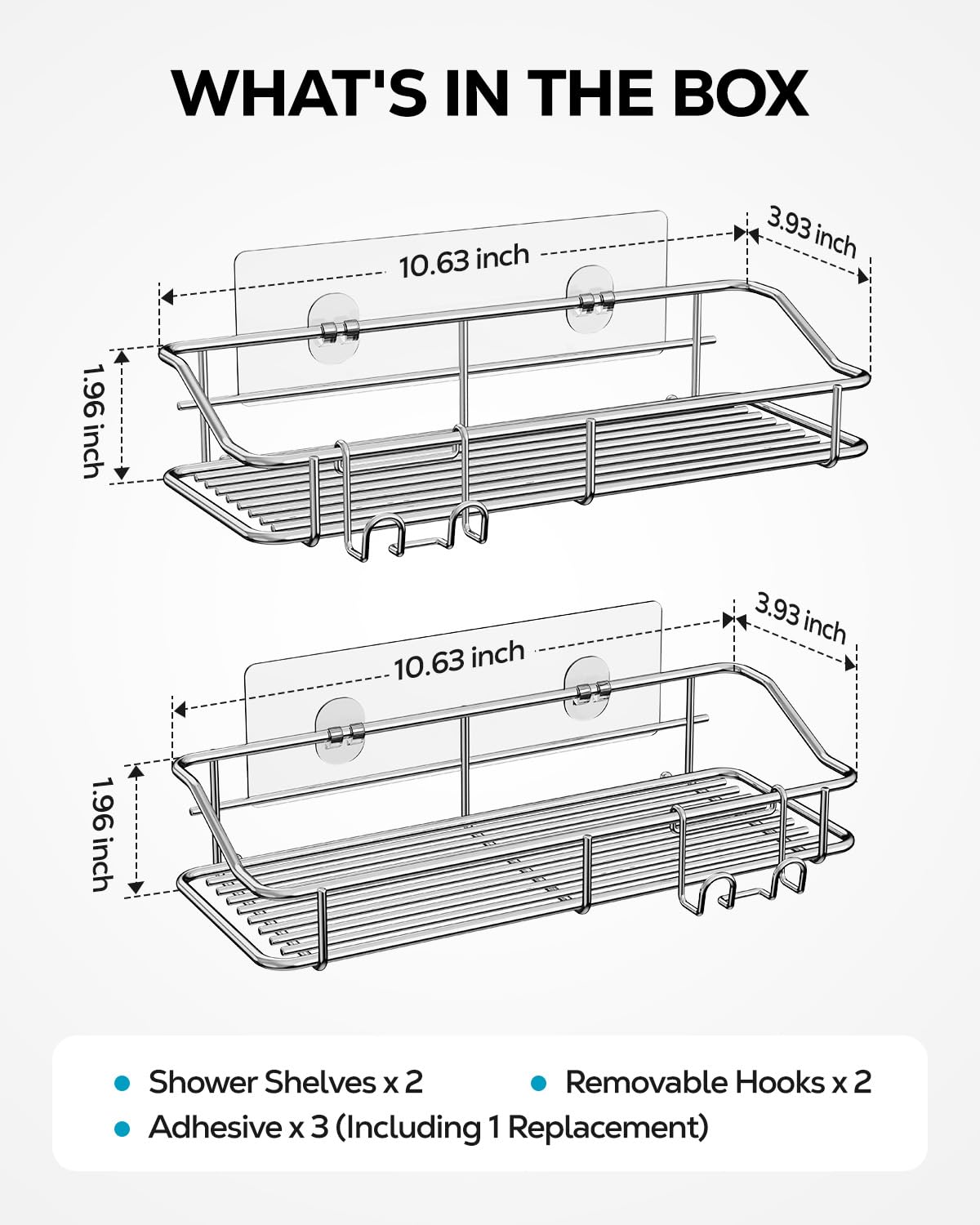 Nieifi Shower Caddy Shelf Storage Rack Adhesive Without Drilling Stainless Steel with Hooks for Washroom, Lavatory, Restroom, Toilet, Bathroom, Kitchen - 2 Pack Nieifi