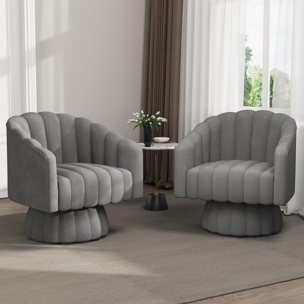 Apicizon Swivel Accent Chair Mid Century Modern Swivel Barrel Chair, 360 Degree Round Swivel Chair with Wide Upholstered, Velvet Accent Armchair Home Sofa Living Room Bedroom Office Gray Apicizon