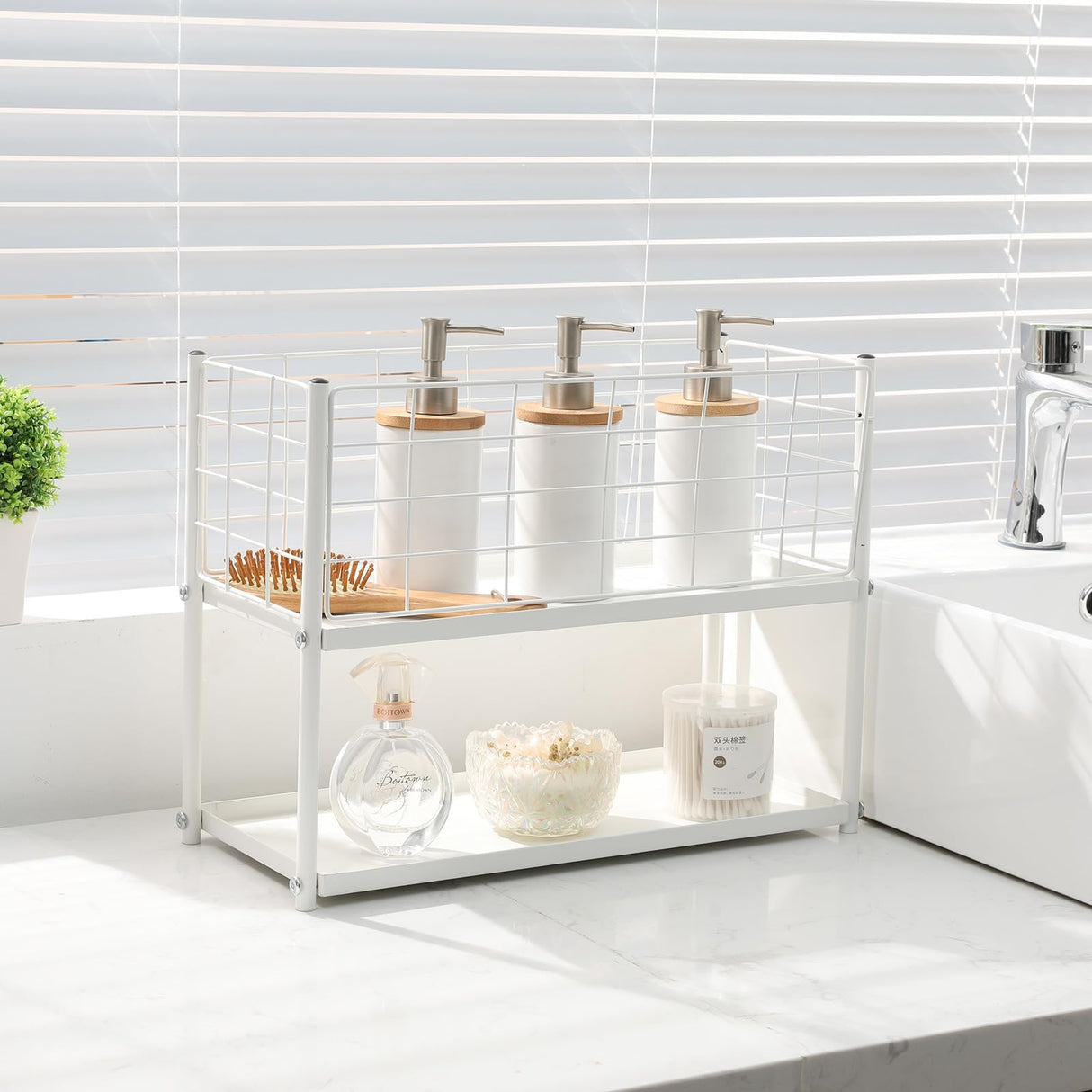 KINGRACK 3-Tier Rolling Utility Cart with Wheels, Metal Slim Storage Cart, Multifunctional Storage Organizer, Rolling Storage Cart for Kitchen, Office, Bathroom, Narrow Place, White KINGRACK