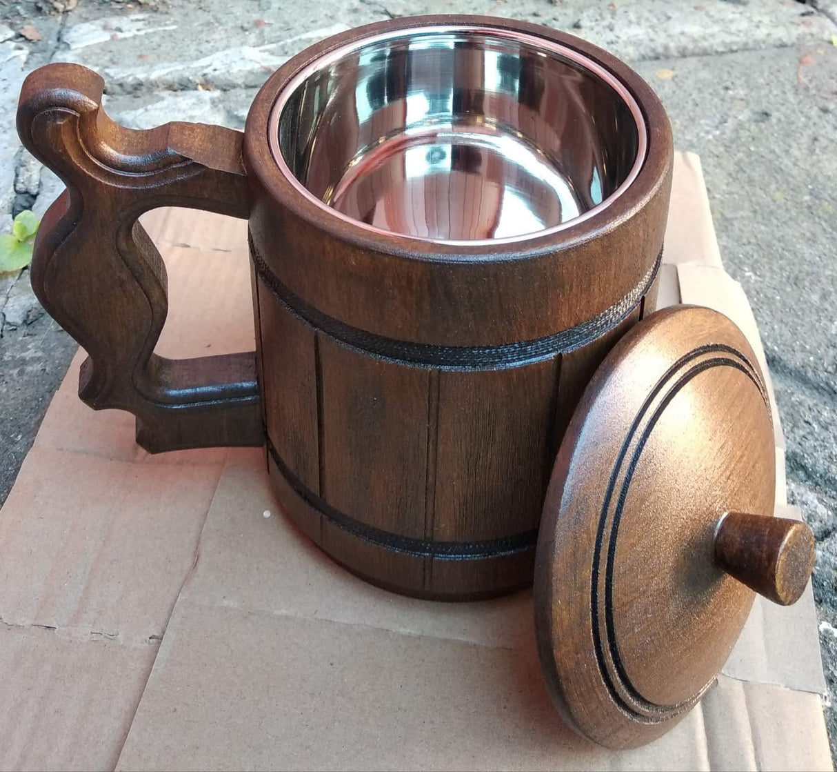 Etno Motif Handmade Wooden Beer Mug with Lid. Capacity: 20 oz (600ml). Wooden Beer Mug Eco Friendly - Wooden Beer Mug with Metal Insert - Great Gift for Dad on His Special Day! Etno Motif