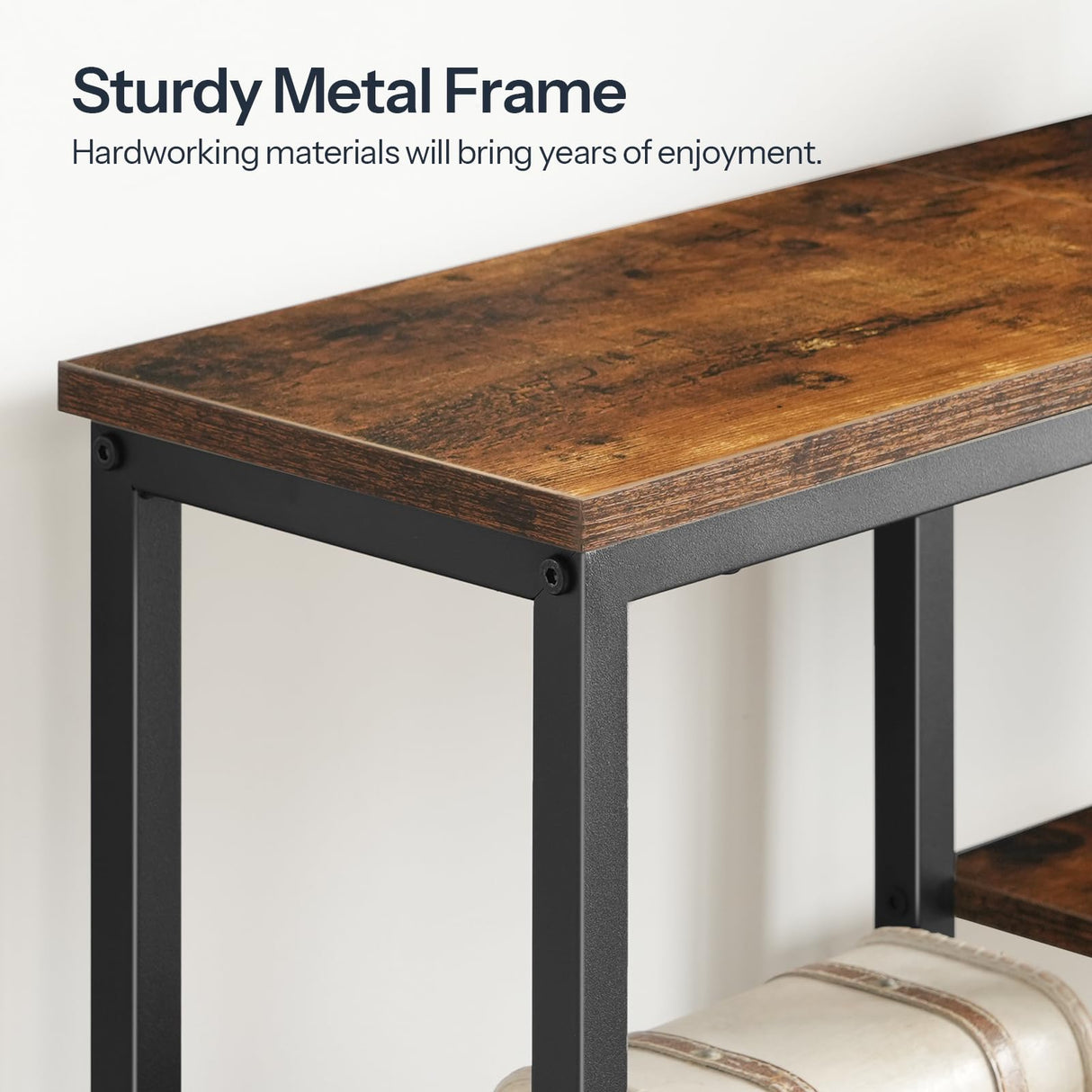 HOOBRO Console Table, Narrow Side Table, Sofa Table, 4-Tier Industrial Hallway Table with Metal Mesh Shelf and Adjustable Feet, for Entryway, Living Room, Hallway, Rustic Brown and Black BF79XG01 HOOBRO