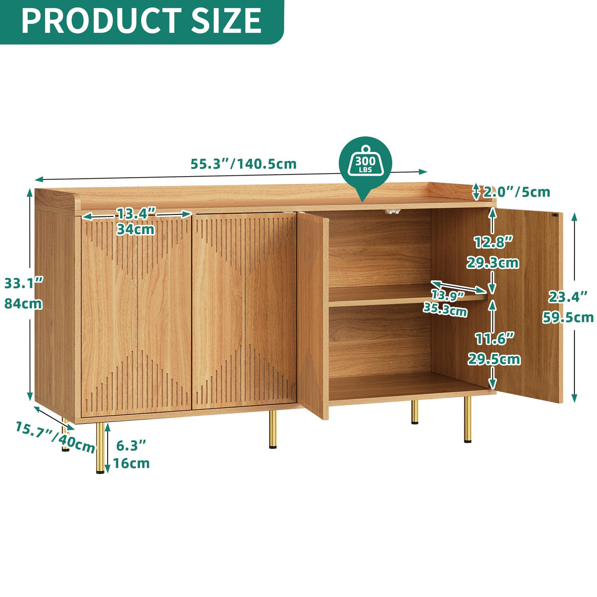 YITAHOME Modern Natural Wood Sideboard Buffet Cabinet with Carved Doors for Living Room and Dining Room YITAHOME