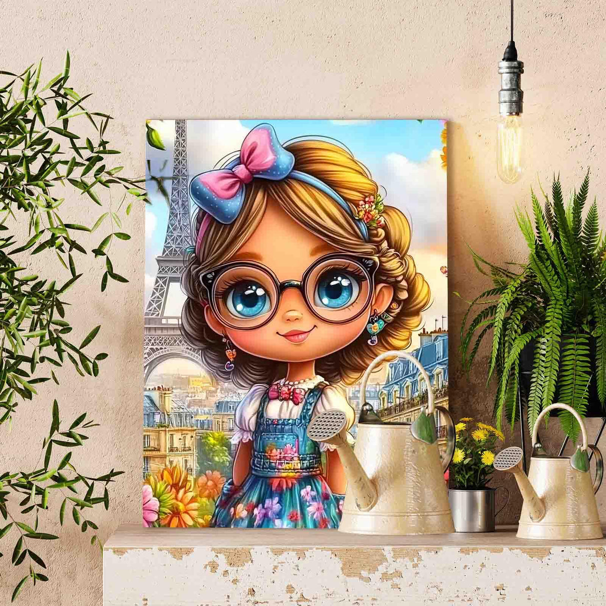 DIY Paint by Numbers for Adults Little Girl with Bright Eyes Painting Acrylic Paint Oil Painting African American Girl Painting Kits Eiffel Tower Canvas Art Bedroom Decor 16x20 Inch(Without Frame) TUMOVO