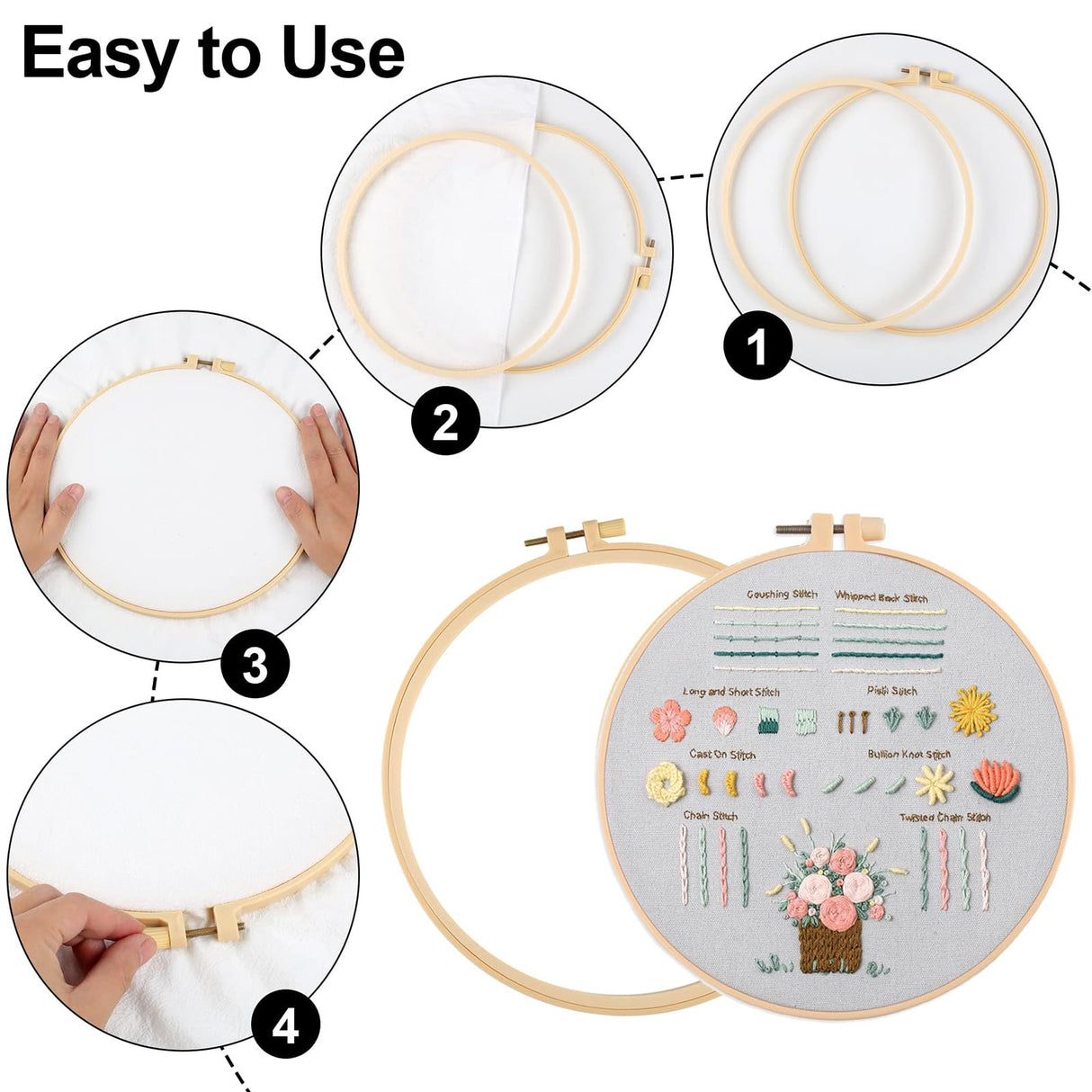 Jyphorixal Embroidery Kit for Beginners Adults Cross Stitch Starter Kit Needle Point Supplies 33 Basic Stitches in 3 Set, DIY Craft Lover Starter Hand Stitch (Flower) Jyphorixal