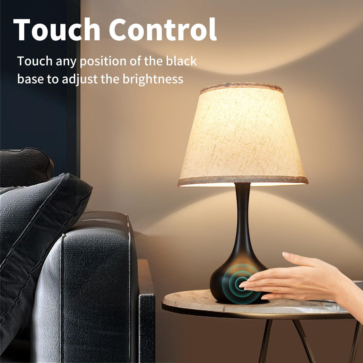 ONEWISH Touch Bedside Lamp for Bedroom, 3-Way Dimmable Farmhouse Table Lamps for Nightstand with Fabric Shade, Desk Lamp for Kids Reading, Home Office ONEWISH