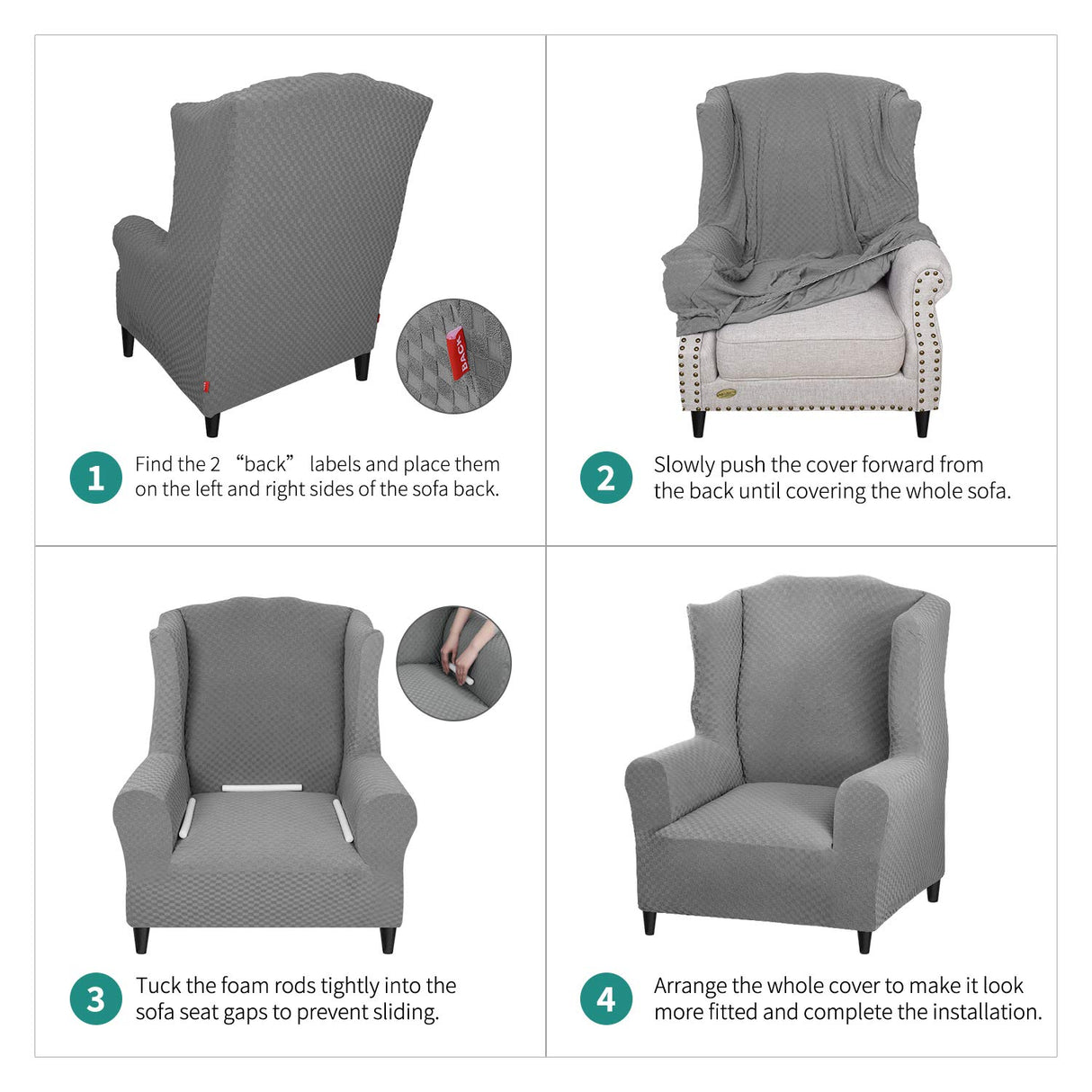 YEMYHOM 1 Piece Stretch Wingback Chair Slipcover Latest Jacquard Design Wing Chair Cover Non Slip Furniture Protector with Foam Rods for Living Room (Wing Chair, Light Gray) YEMYHOM