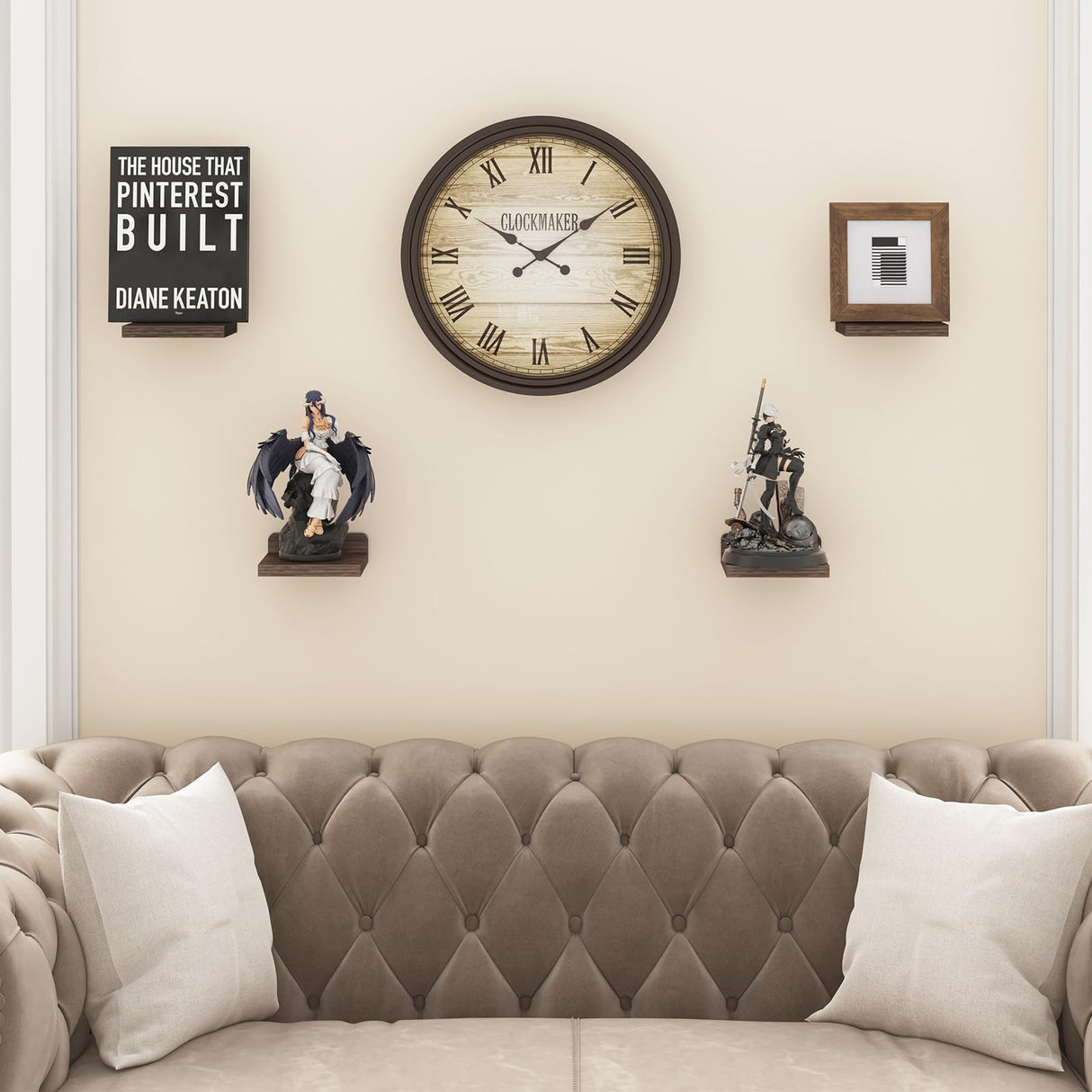 Fixwal Small Floating Shelves, 5X5 Inches Wall Shelf Set of 4, Rustic Wood Small Wall Mounted Shelves for Bedroom, Living Room, Kitchen, Bathroom Decor (Dark Carbonized Black) Fixwal