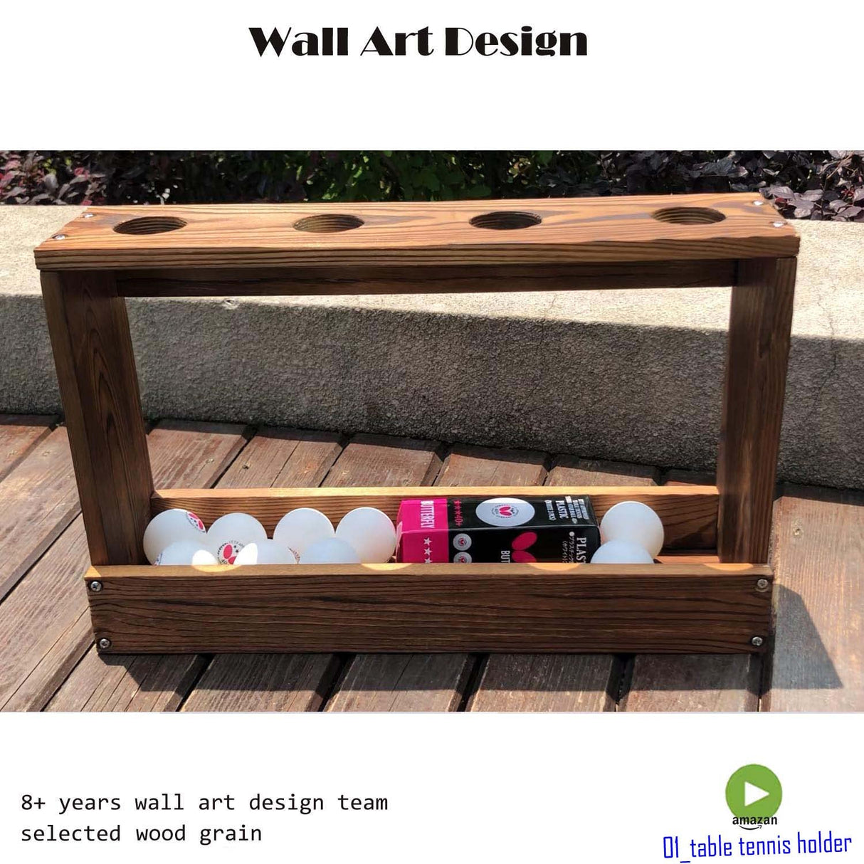 Ping Pong Paddle Holder Rack Rustic with Pre-Buried Sleeves Bolt Crack-Preventing Design Wood Table Tennis Ball Wall Mounted Storage Shelf (Rustic Wood) ozlvii