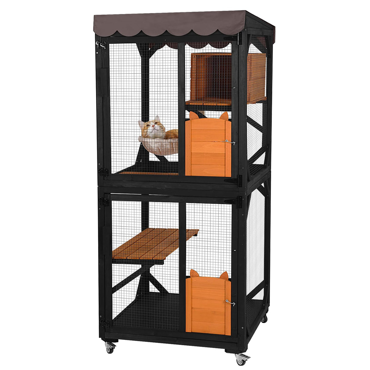 Aivituvin Catio Outdoor Cat Enclosure on Wheels Indoor Kitty House with Cat Bed, Scratching Post, Jumping Platforms, Waterproof Roof Aivituvin