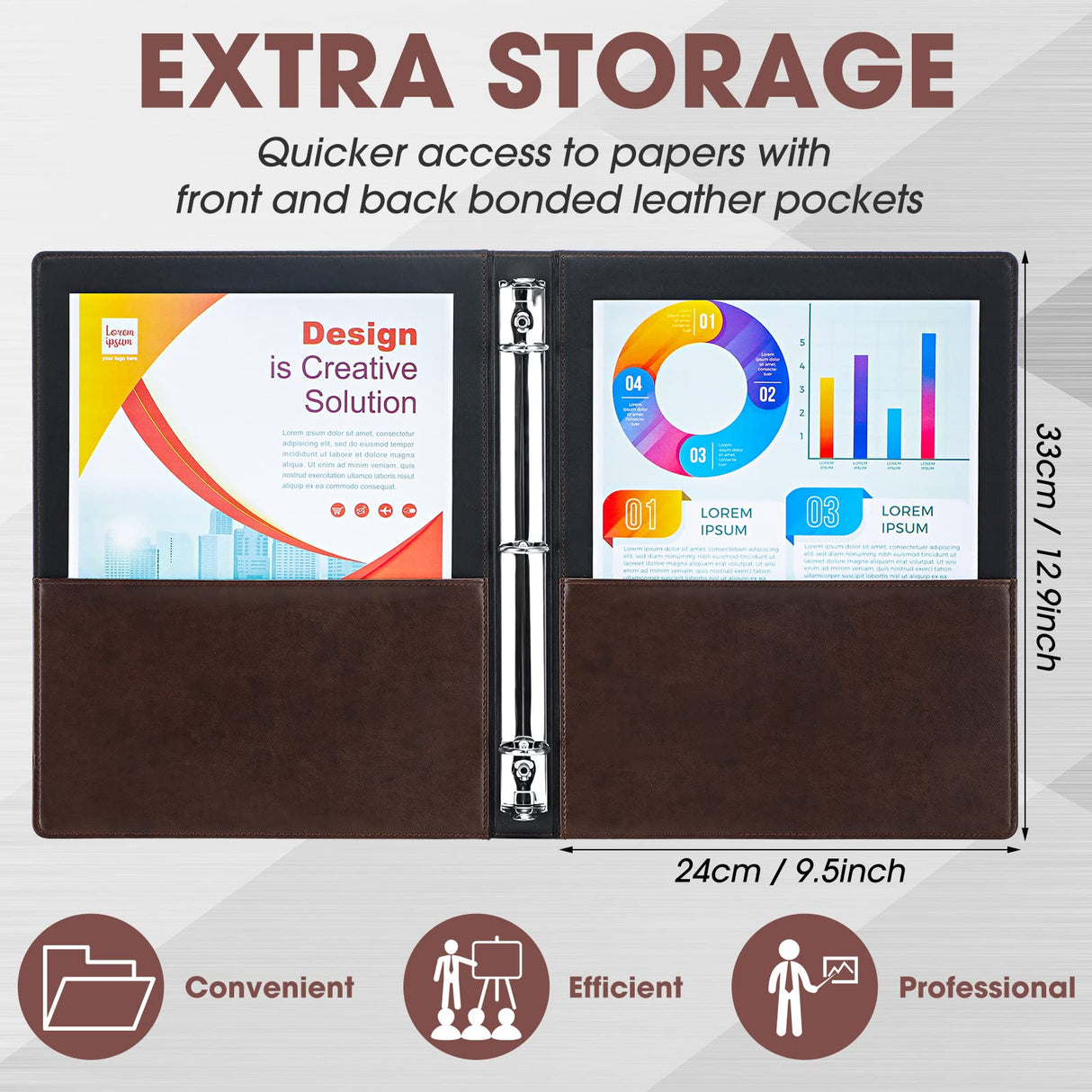 Marspark 2 Pcs Vintage Hardback 3 Ring Binder Professional Leather Binder Organizer Round Rings Brown Black 3 Ring Binder Holds 200 Sheets with 2 Inner Pockets(1 Inch,Brown, Black) Marspark