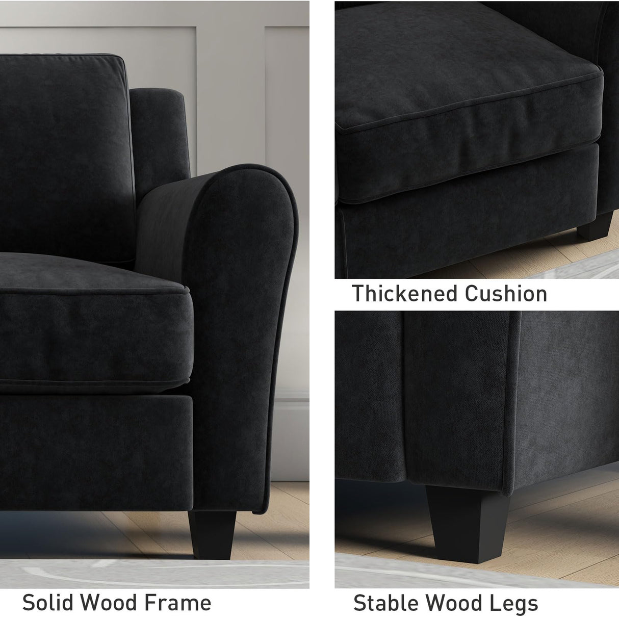 Bonzy Home 58" Black Loveseat Sofa Couch for Living Room, 2 Seater Love Seat for Small Spaces, Modern Couches with Thick Cushion for Home Apartment Office Bonzy Home