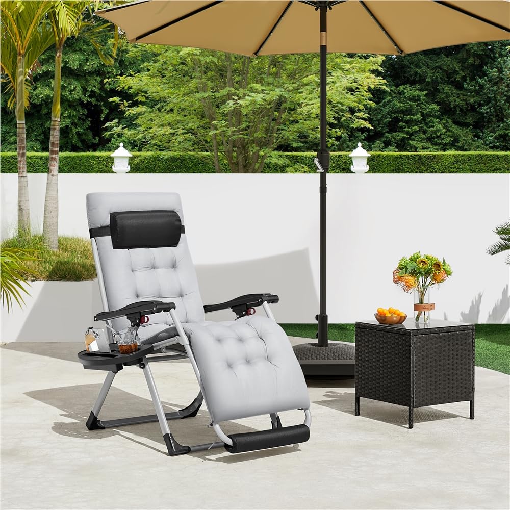 Yaheetech 29in Zero Gravity Chair Set of 2 Reclining Outdoor Sun Lounge Chairs w/Removable Cushion, Cupholder, Headrest and Footrest for Indoor and Outdoor - Gray Yaheetech