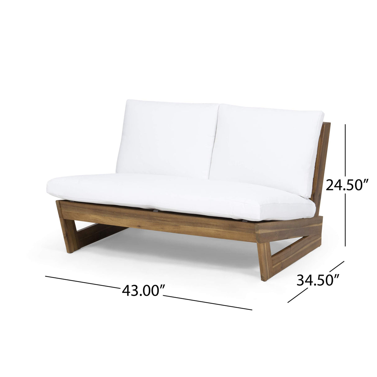 Great Deal Furniture Kaitlyn Outdoor Acacia Wood Loveseat with Cushions, Teak and White GDFStudio