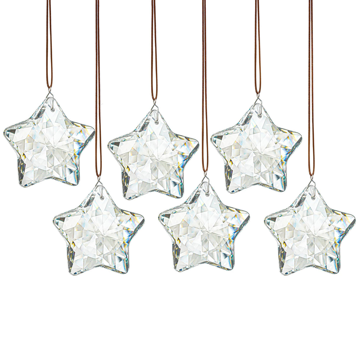 H&D HYALINE & DORA Set of 6 Crystal Glass Christmas Ornaments Clear Faceted Glass Christmas Star Crystal Hanging Ornaments for Xmas Tree Winter New Year Party Supplies H&D HYALINE & DORA