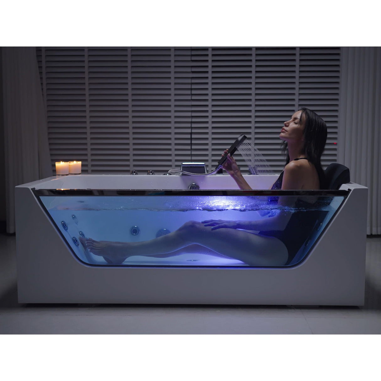 Empava 67 in. Acrylic Alcove Whirlpool Bathtub - Hydromassage Rectangular Jetted Soaking Tub with Center Drain - Waterfall Faucet Empava