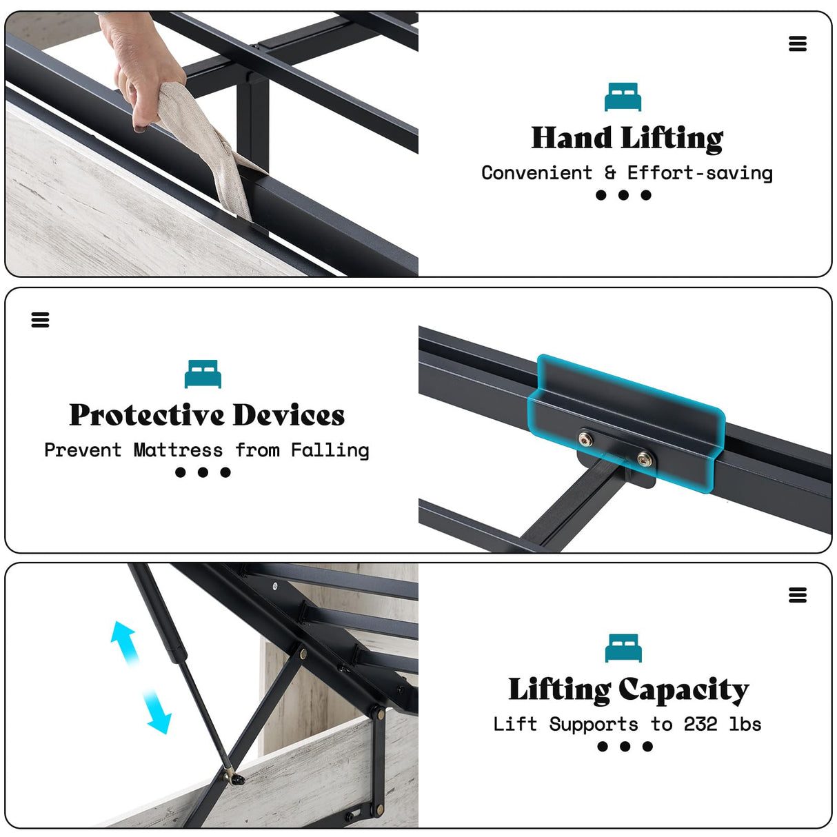 AMERLIFE King Size Lift Up Storage Bed Frame, 45.1" LED Bed Frame with 2 Side Shelves & Bookcase Headboard, Farmhouse Wood Platform Bed with Charging Station, No Box Spring Needed, Distressed White AMERLIFE