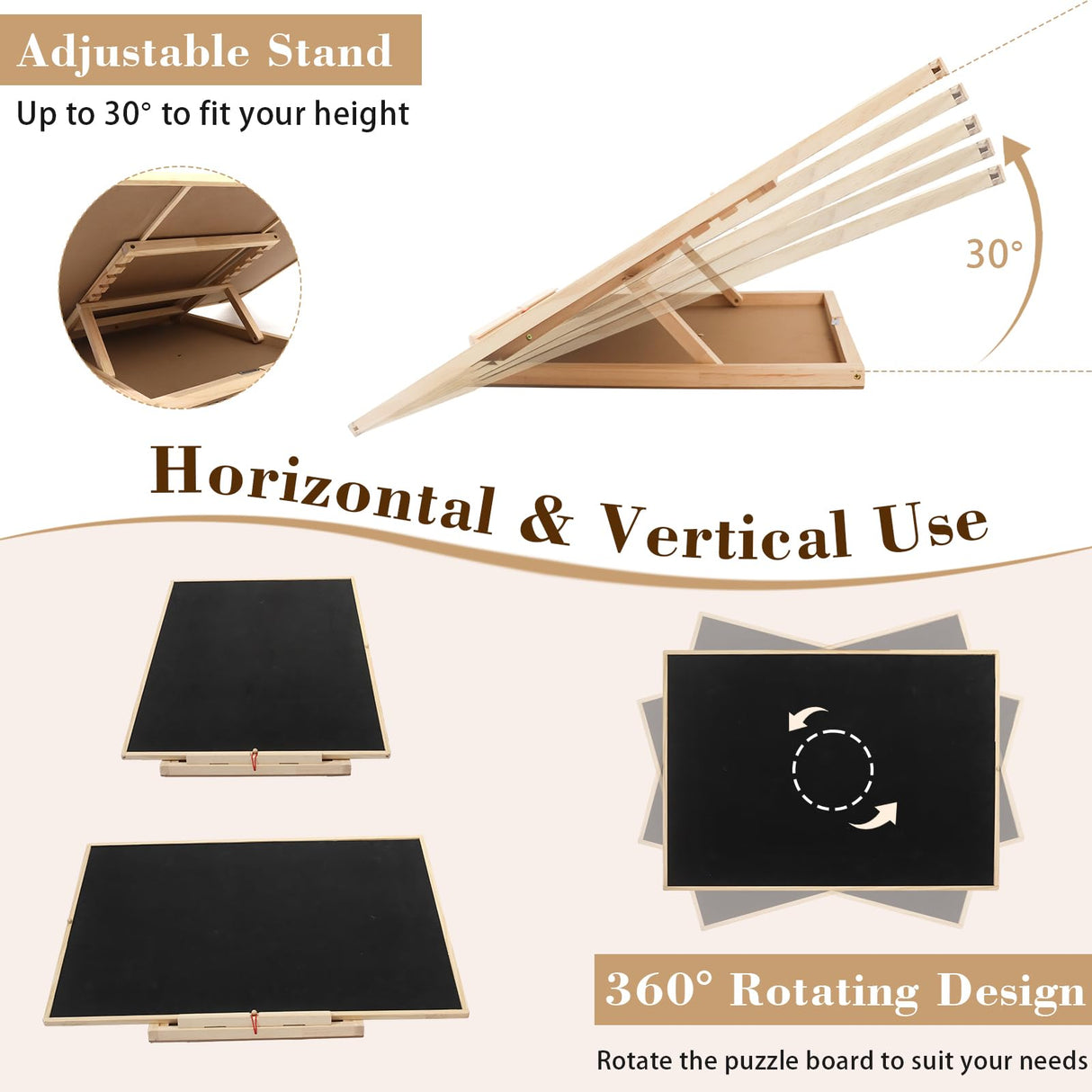 Tilting & Rotating Puzzle Board 1500 Pieces, Vertical & Horizontal Wooden Jigsaw Puzzle Table with Drawers & Protective Cover, 34"×25" Puzzle Board with Lazy Susan for Adults & Kids, Gift for Mum YGJT