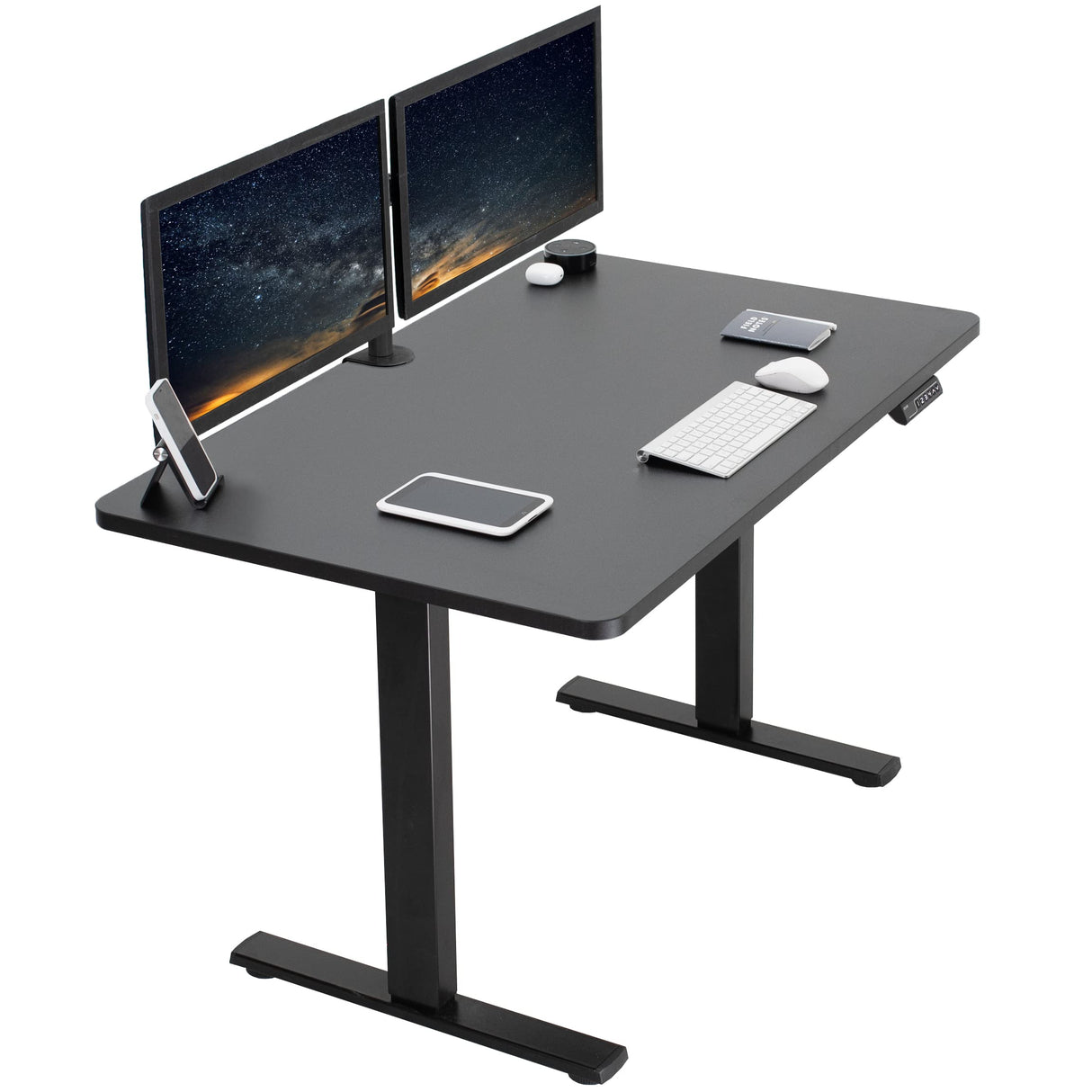 VIVO Electric Height Adjustable 48 x 30 inch Memory Stand Up Desk, Black Solid One-Piece Table Top, Black Frame, Standing Workstation with Preset Controller, 1B Series, DESK-KIT-1B5B VIVO