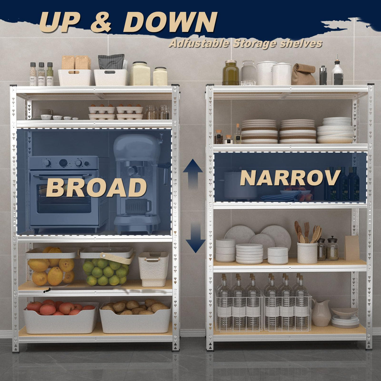 ZEUKMXOO 5 Tier Shelving Unit, 2200 lbs Metal Storage Shelves, 35.4''×15.7''×70.8'' Garage Storage Rack, Adjustable Standing Shelf Units for Pantry, Kitchen, Garage, Basement, Business, Warehouse ZEUKMXOO