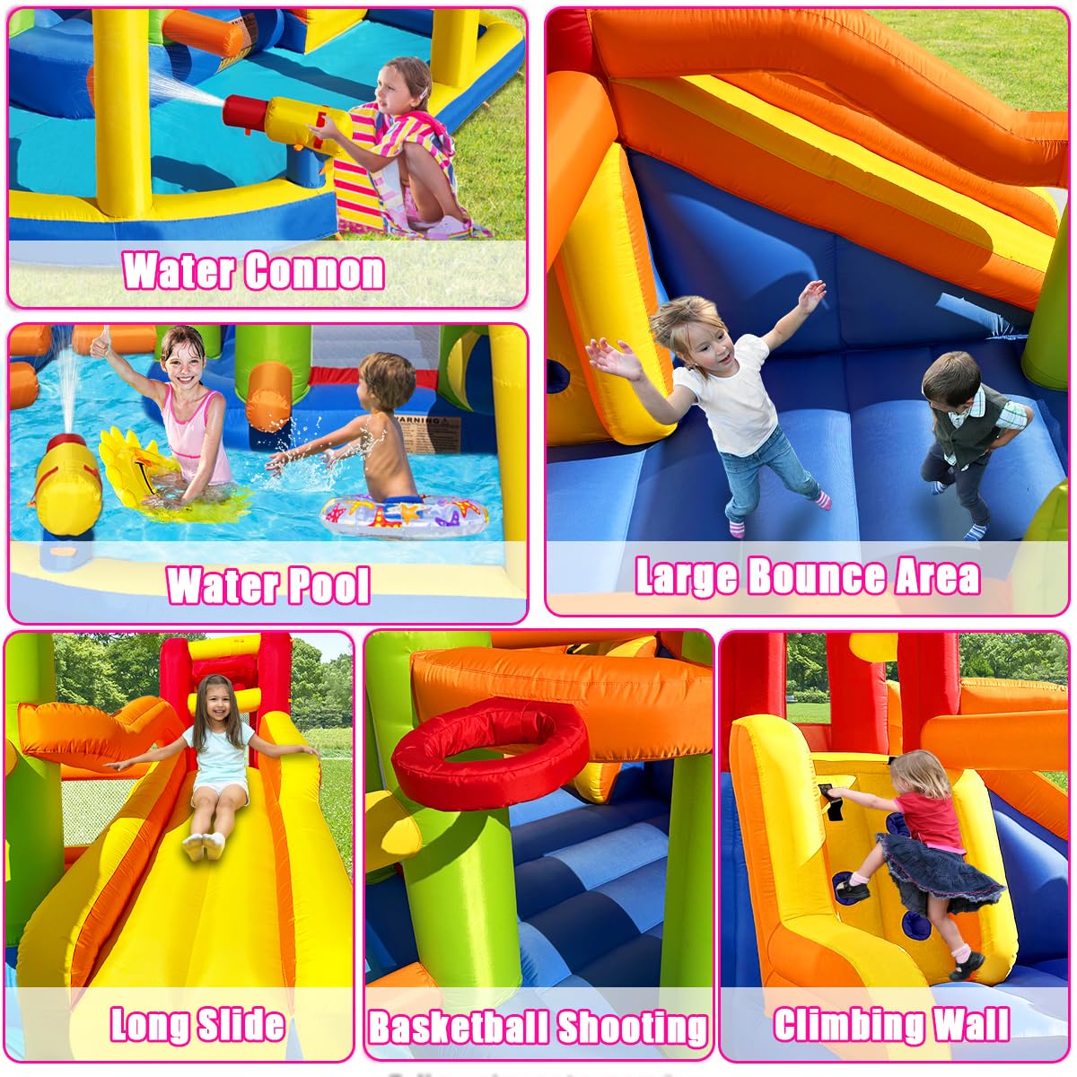 Umbalir Inflatable Obstacle Bounce House, Kids Bounce House Water Park with Water Slides, Surprise Dump Bucket, Obstacles,Jumping, Tunnels, Climbing,Water Cannon, and Ball Shooting Frame Umbalir