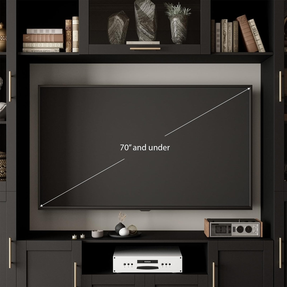 Mekminop 4-Piece TV Stand for TVs Up to 70" - Modern Entertainment Wall Unit with Shelves, Large Media Center for Living Room, Black Mekminop