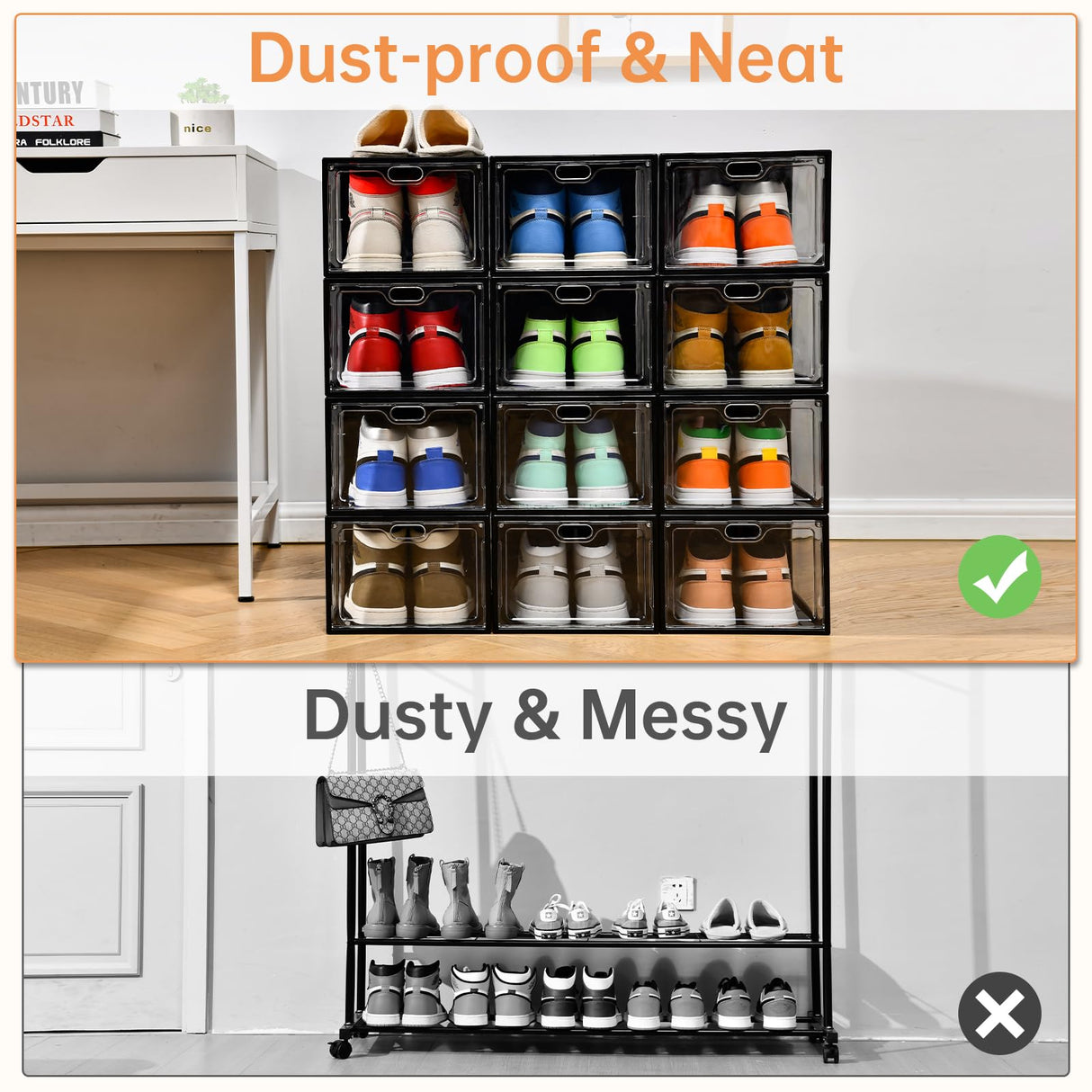 INSTY 12 Pack Large Shoe Storage Box, Clear Shoe Storage Organizer with Magnetic Door, Stackable,Shoe Containers For Display Sneakers, Easy Assembly, Fit up to US Size 12, Transparent INSTY