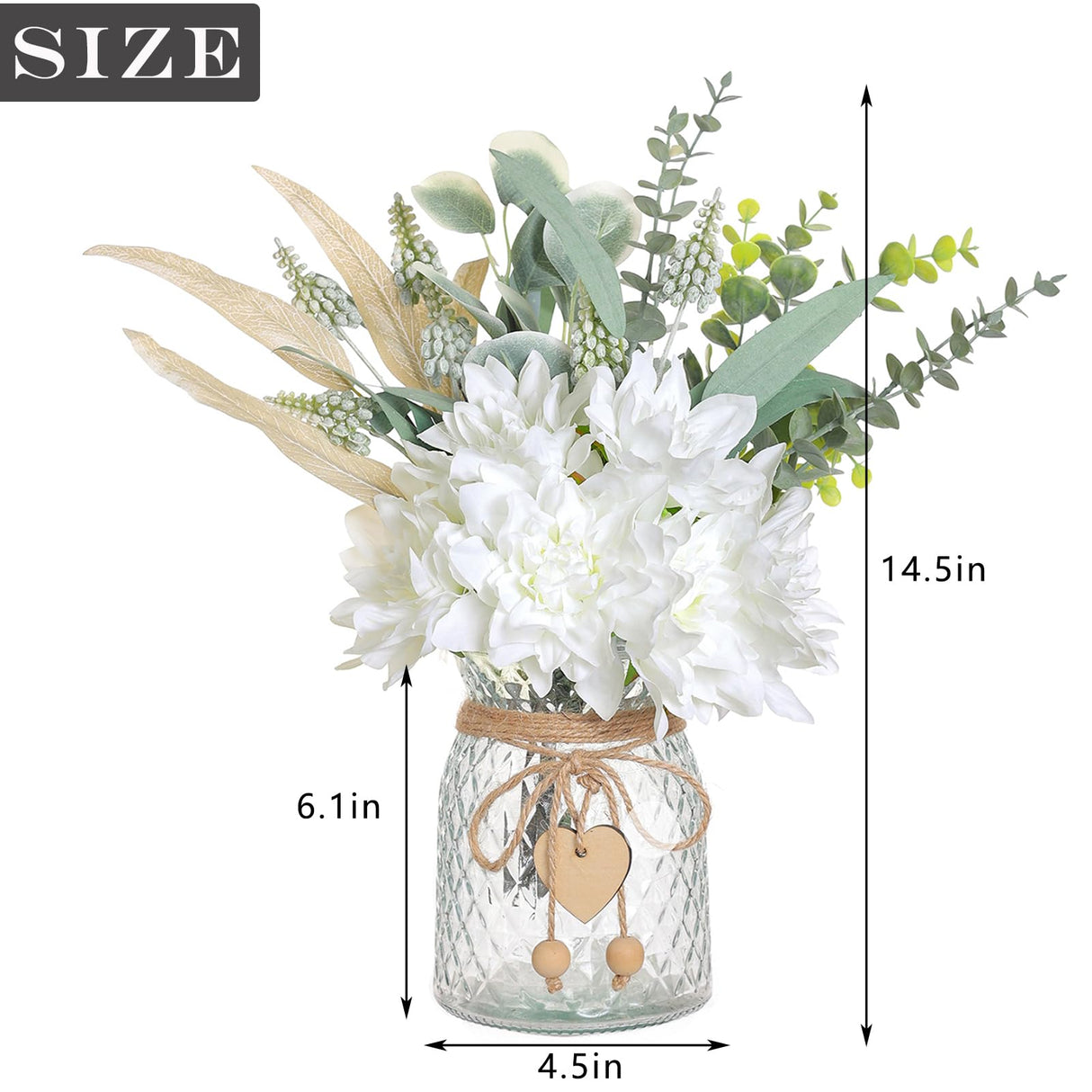 Faux Flowers with Vase,Artificial Silk Flowers in Vase, Fake Plant Eucalyptus and Willow,Flower Arrangement for Home Farmhouse kitchen Dining Table Centerpiece Decorations Coffee Table Decor (White) VIERENA