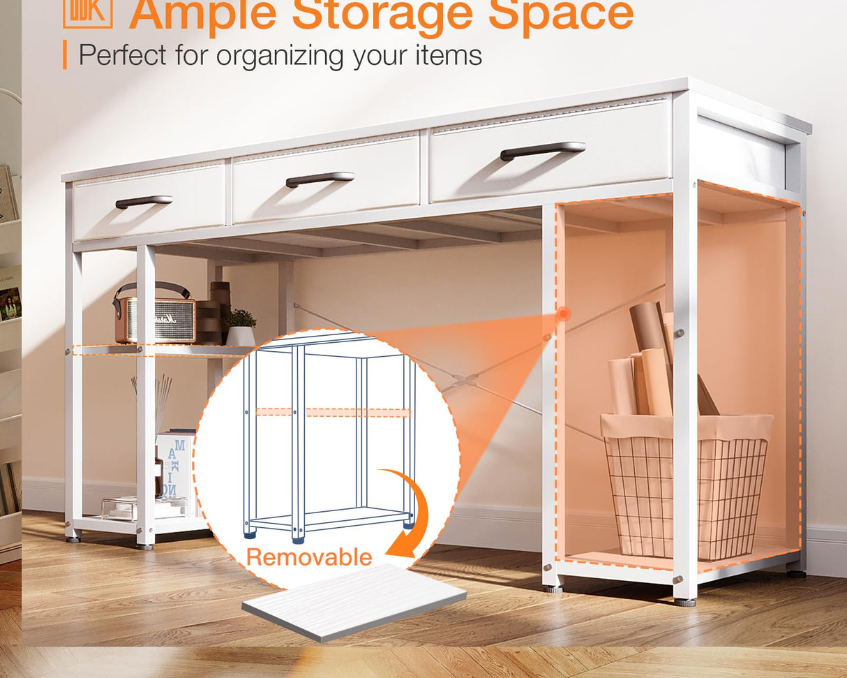 Modern White Office Desk with Fabric Drawers and Storage Shelves by ODK ODK