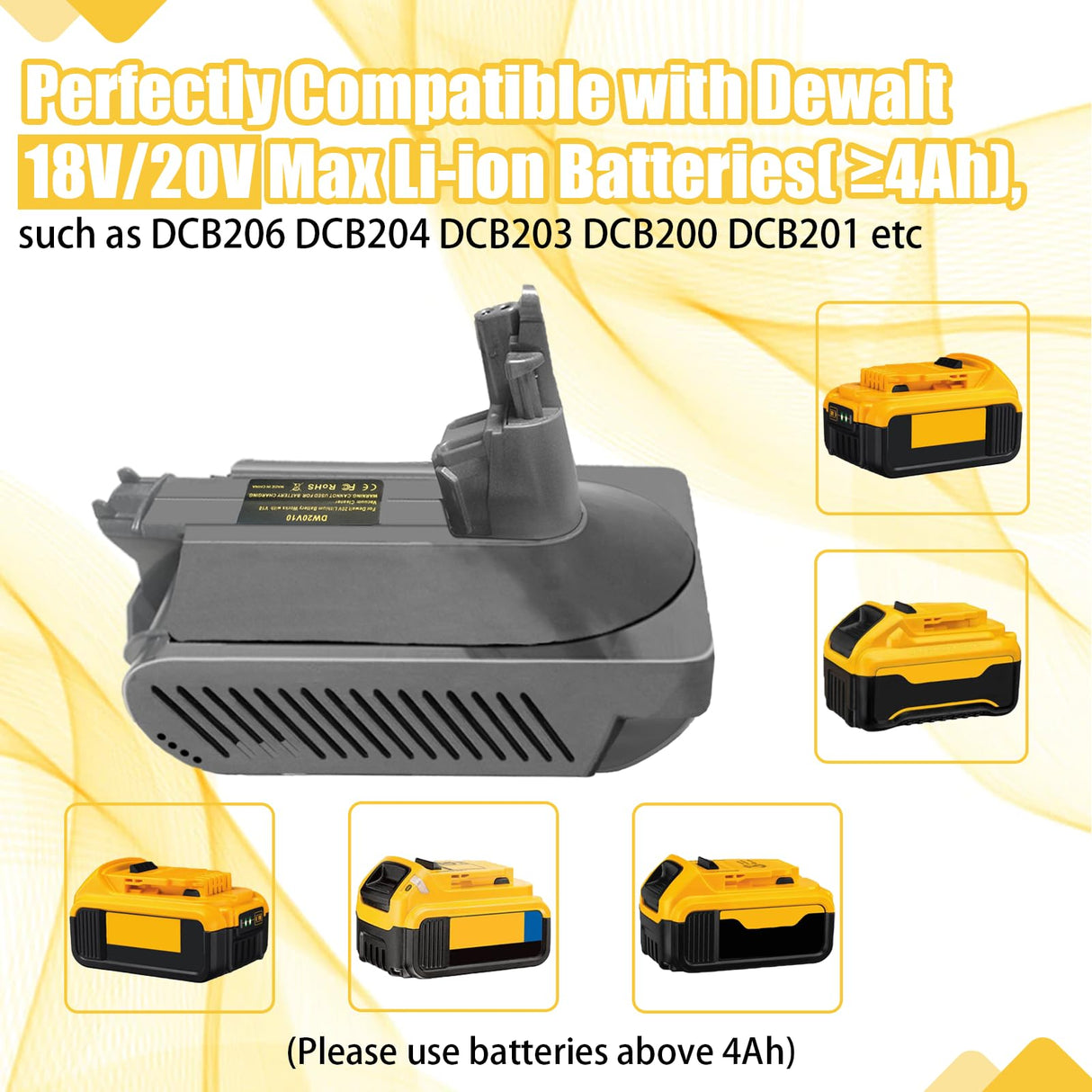 BTRUI V10 Adapter for Dewalt 20V Lithium Battery Convert to for Dyson V10 SV12 Animal Absolute Motorhead Fluffy Total Cordless Stick Vacuum Cleaner (only Adapter) BTRUI