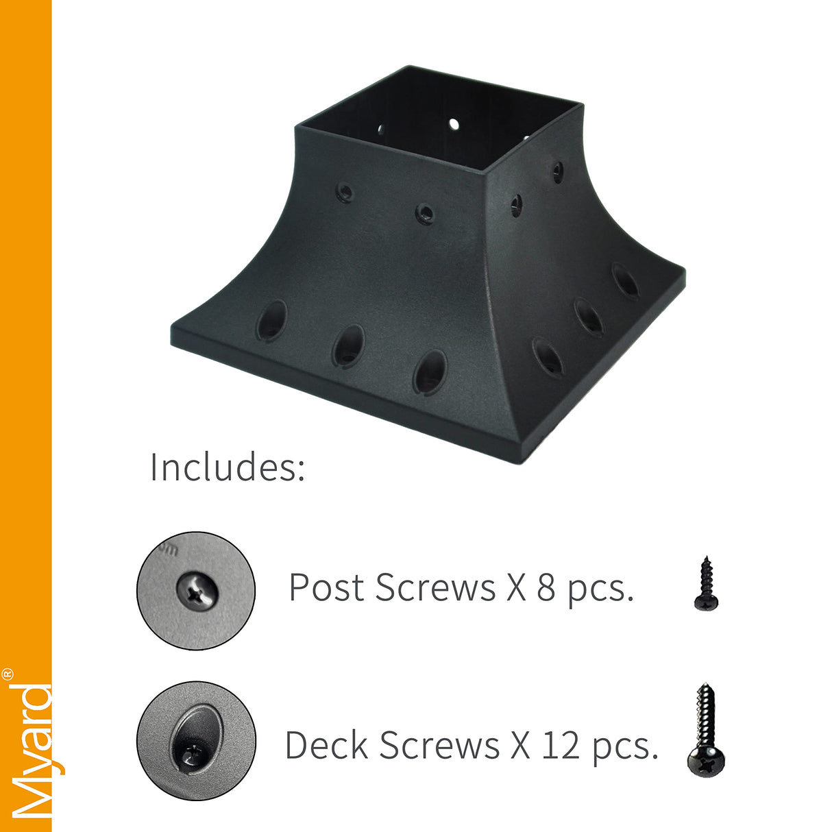 PNP114040 Myard 4x4 Post Base Cover (Actual 3.5x3.5 Inches) Post Skirt Flange with Stainless Steel Screws, Post Bracket for Deck Porch Handrail Railing Support Trim Post Anchor (Qty 2, Black) Myard