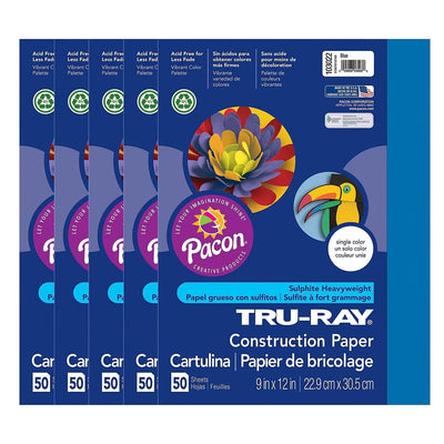 Tru-Ray 9-inch x 12-inch Construction Paper, Blue, 50 Sheets/Pack, 5 Packs/Bundle (PAC103022-5)