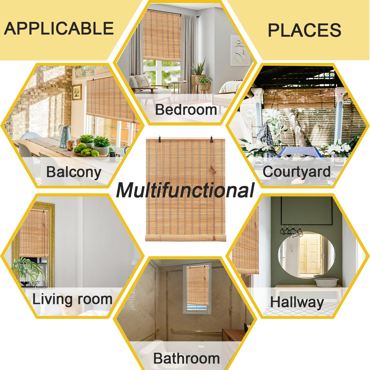 Custom Bamboo Blinds, Black Out Blinds Outdoor Indoor Bamboo Roman Shades, Patio Roller Blinds, Porch Patio Privacy Blinds Screen with Lifting Devices, Easy Installation VIHKUIV