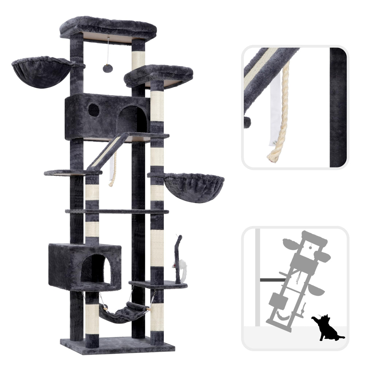 Gitelsnour Cat Tree for Large Cats, 78.7"(200cm) Tall Cat Tower for Indoor Cats Multiple Cats with Large Top Perch, Cat Condo, Cat Hammcok, Cat Scratching Post, Dark Gray GCT031G Gitelsnour