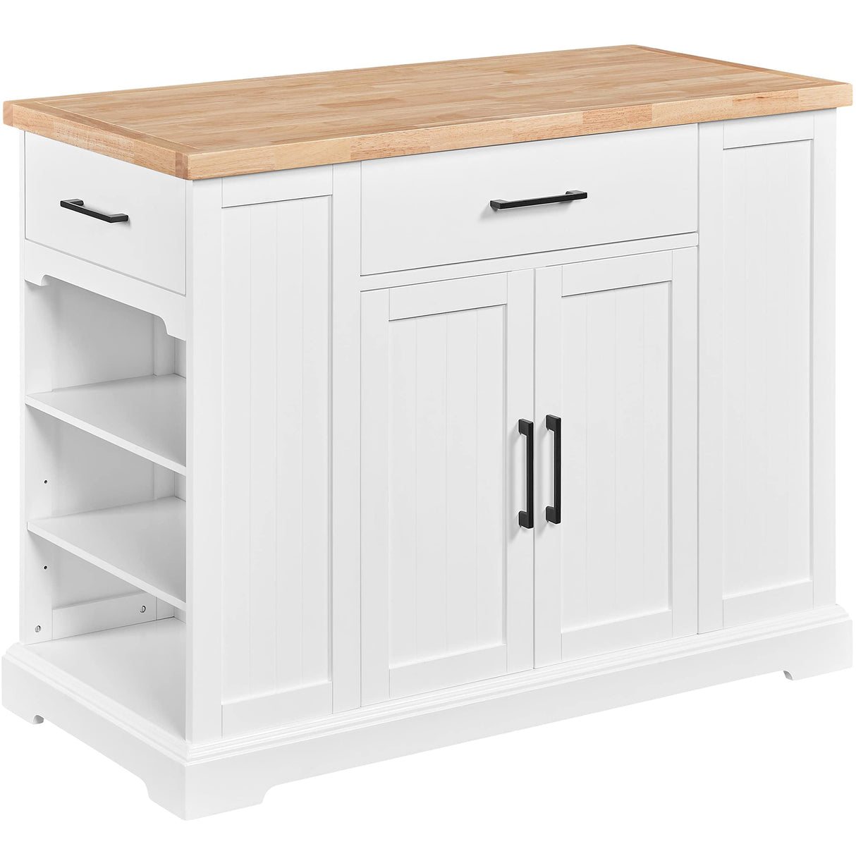 Yaheetech Rolling Kitchen Island Cart with 3 Drawers, Kitchen Storage Cabinet on Wheels with Open Shelves and Inner Adjustable Shelves for Dining Room/Living Room, Thicker Rubberwood Top, White Yaheetech