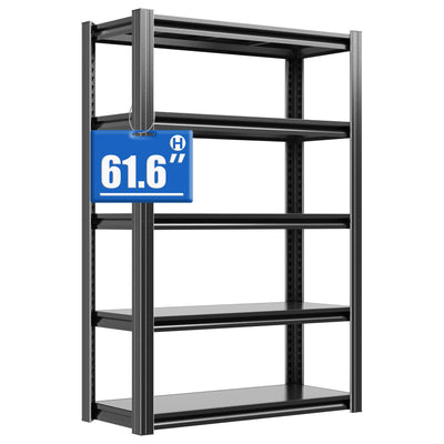 Metal Storage Shelving Heavy Duty, Shelves Unit for Garage, Adjustable 5 Tier Storage Rack, Industrial Utility Shelf for Garage, Warehouse, Basement, Kitchen,12" D x 27.6" W x 60.8" H, Black