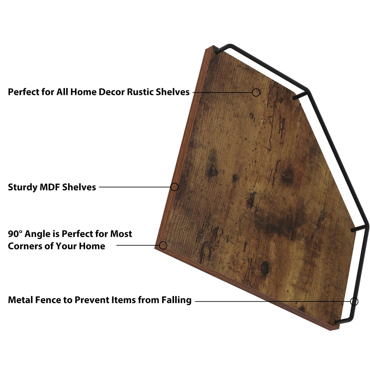 HORLIMER Floating Corner Shelf Wall Mount, 3 Pack Rustic Wood Corner Wall Shelves with Fence for Bedroom, Bathroom, Kitchen, Living Room, Brown HORLIMER