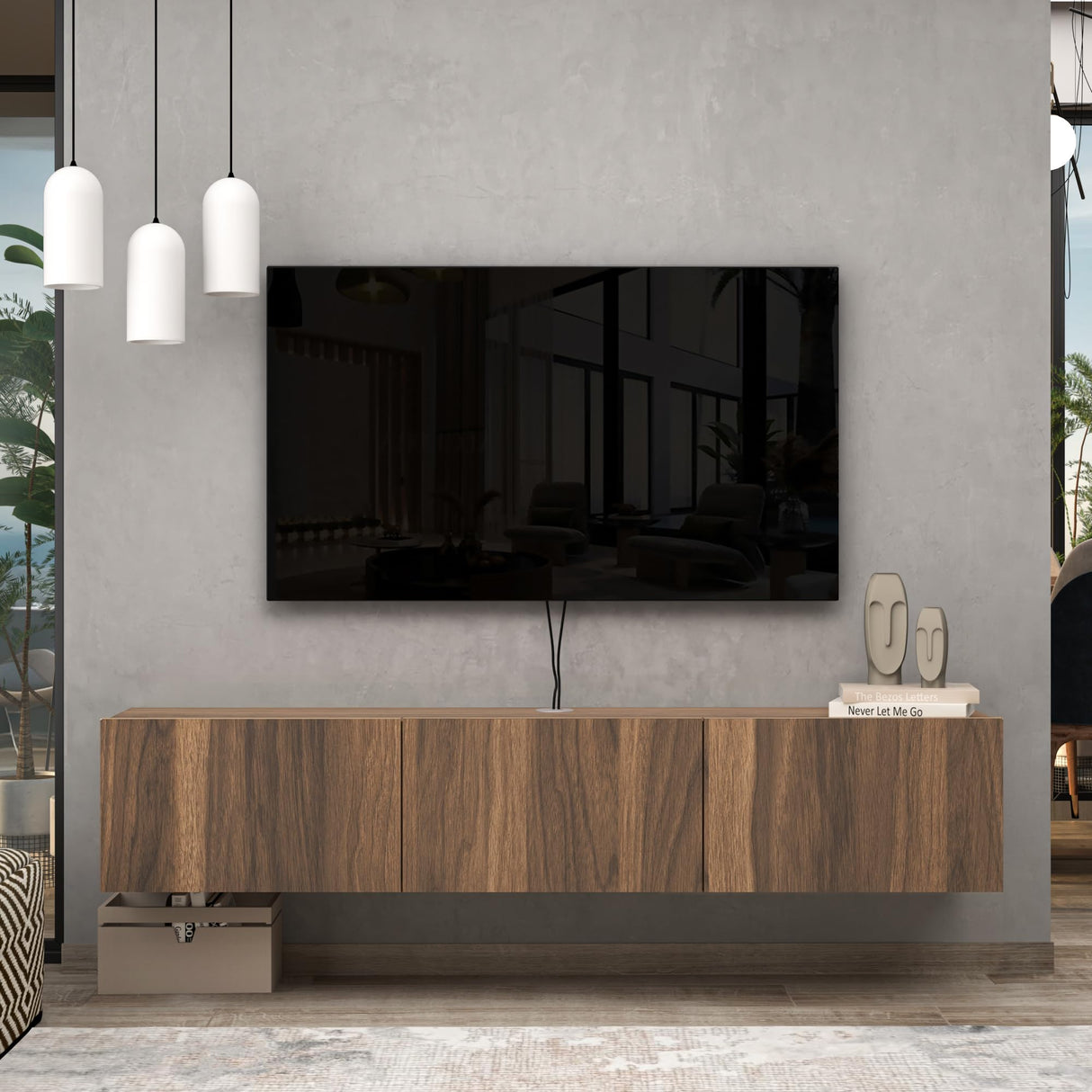 Atelier Mobili Walnut Floating TV Stand for 75 inch TV, Floating Media Console, Floating Entertainment Center, Wall Mounted TV Stand ATELIER MOBILI THE LEADER OF THE INTERCHANGEABLE FURNITURE