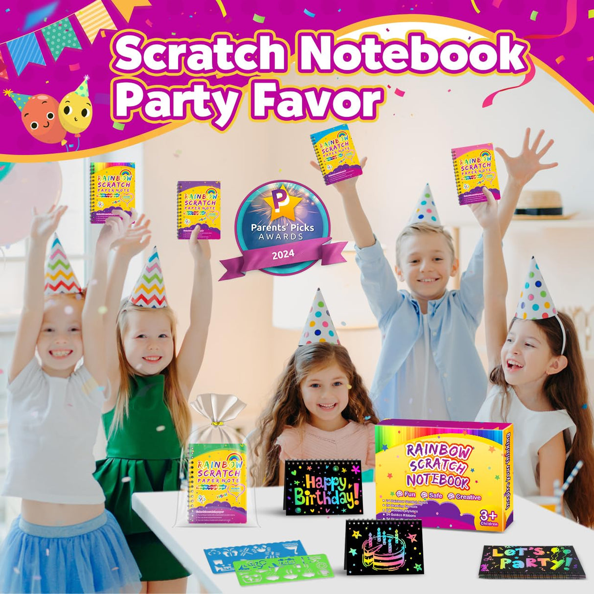 Party Favors for Kids 4-8-12: 24 Pack Scratch Rainbow Art Crafts Notebook, Coloring Book Goodie Bags Stuffers Kit, Bulk Birthday Gift Classroom Prizes Girl Boy Toddler Pigipigi Kids