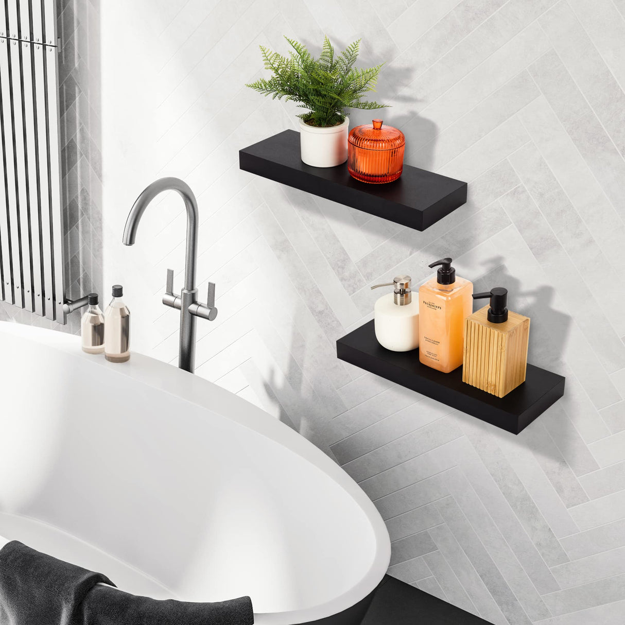 Sorbus Floating Shelves for Wall, Bathroom Shelves Wall Mounted for Kitchen, Bedroom, Bathroom Storage Over Toilet, Hanging Book Shelf for Wall Home Decor Living Room (Black, 2 Pack) Sorbus