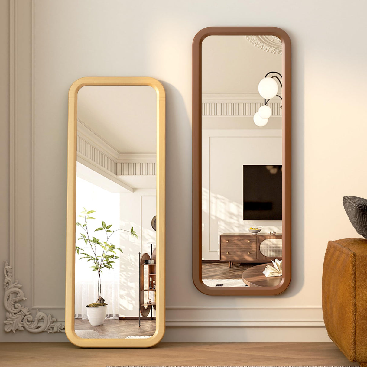 LVSOMT 63"×18” Wooden Full Length Mirror, Full Body Mirror, Standing Floor Mirror, Solid Wood Frame, Stand Up or Wall-Mounted, Dressing Mirror for Bedroom, Rustic Mirror, Walnut LVSOMT