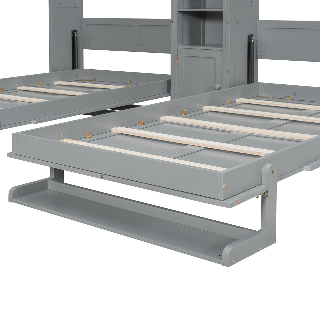 2-in-1 Design Dual Murphy Bed Twin Size with Cabinets and Shelves, Wood Wall Murphy Bed, Can be Folded Platform Bed with Convertible Shelf-Legs for Guest Room Home Office (Gray-7.23) XD Designs