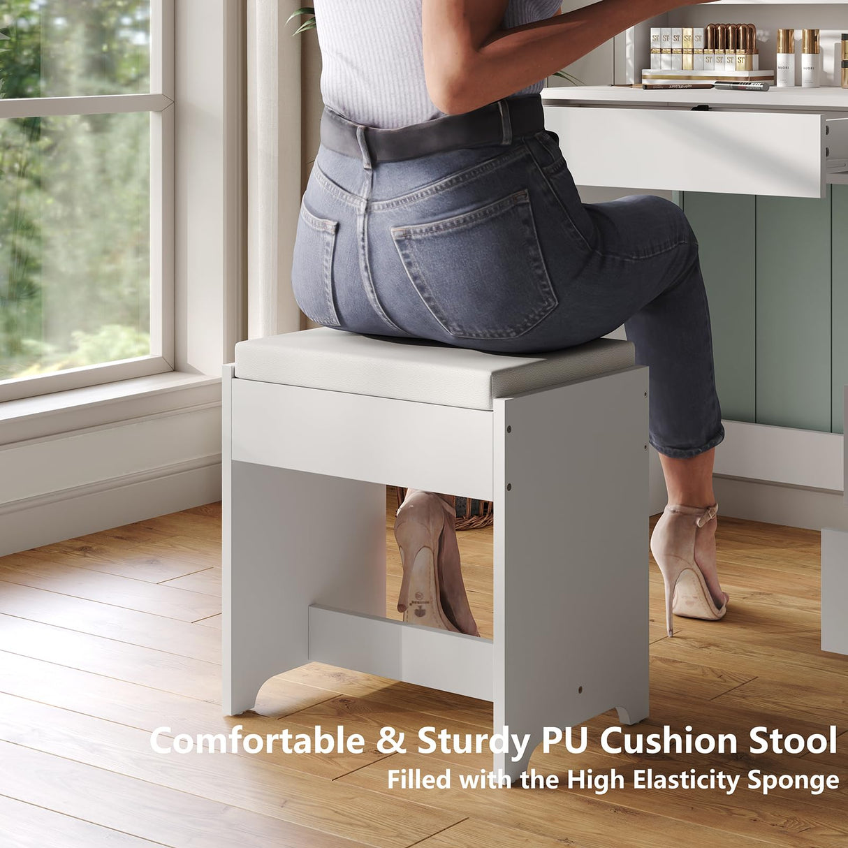 Furniouse 37" W Vanity Desk, Vanity Mirror with Lights and Table Set with 5 Drawers, Vanity Set 3 Lighting Modes Brightness Adjustable for Bedroom Studio Furniouse