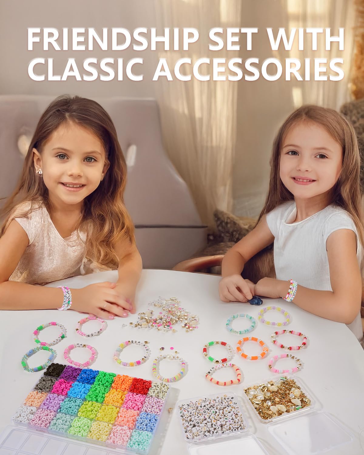 BestNow Friendship Bracelet Making Kit with 28 Colors 4200Pcs Clay Beads 400Pcs Letter Beads for Jewelry Making Cute Charm Number Heart & Pattern Beads Ideal Gifts for Girls 6-13 BestNow